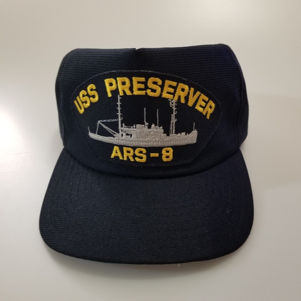 USS Preserver ARS-8 Hat Cap Snapback Navy Blue New Era Vintage Made USA